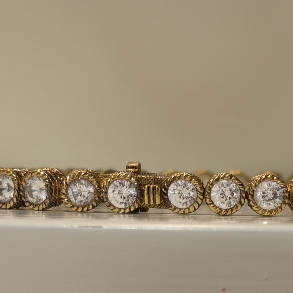 Judith Ripka Yellow Gold w. Round Clear Crystal CZ 💎 Sparkle ✨ Tennis Bracelet - Picture 5 of 10